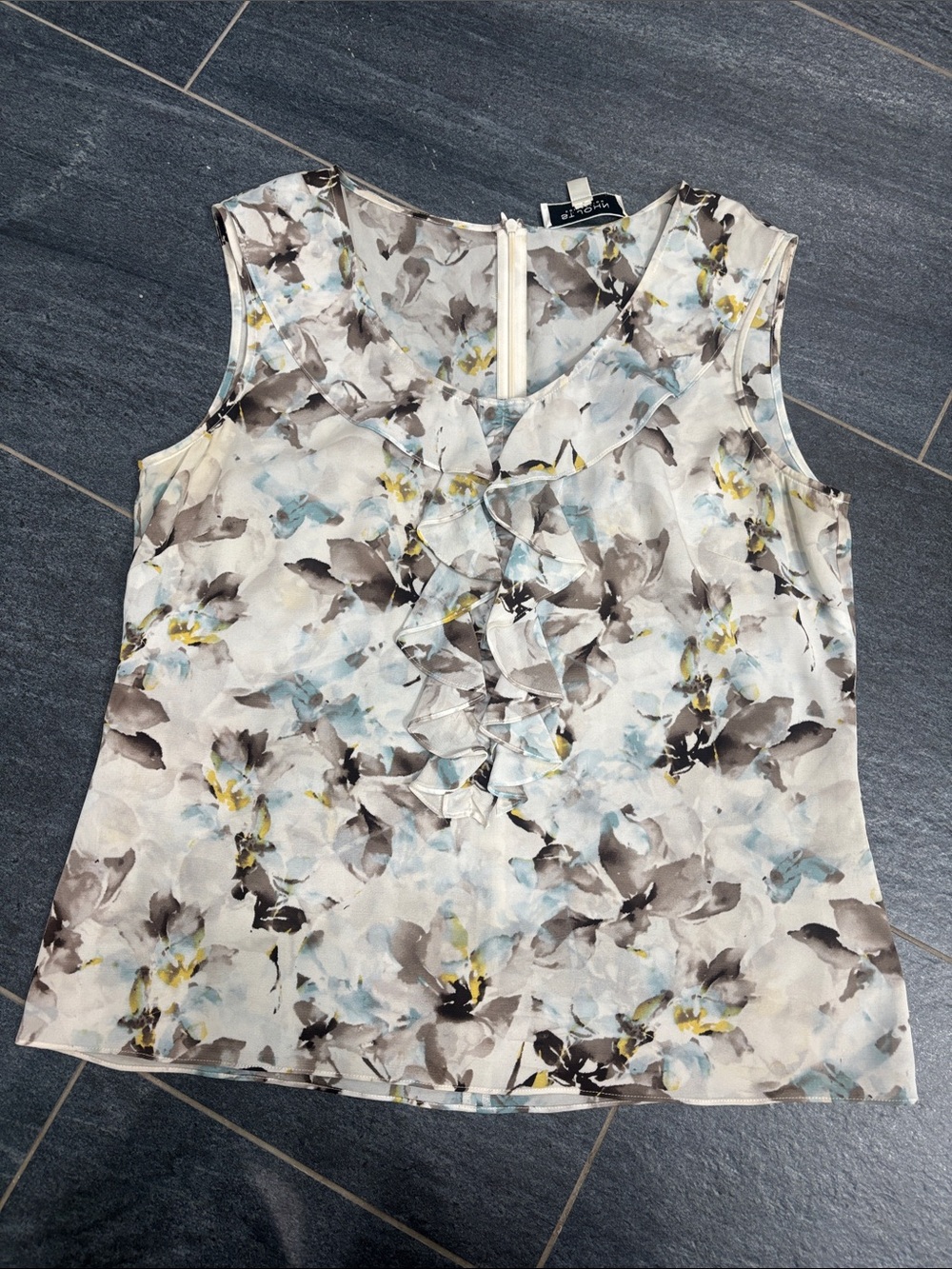 St. John collection watercolor ruffle front sleeveless blouse